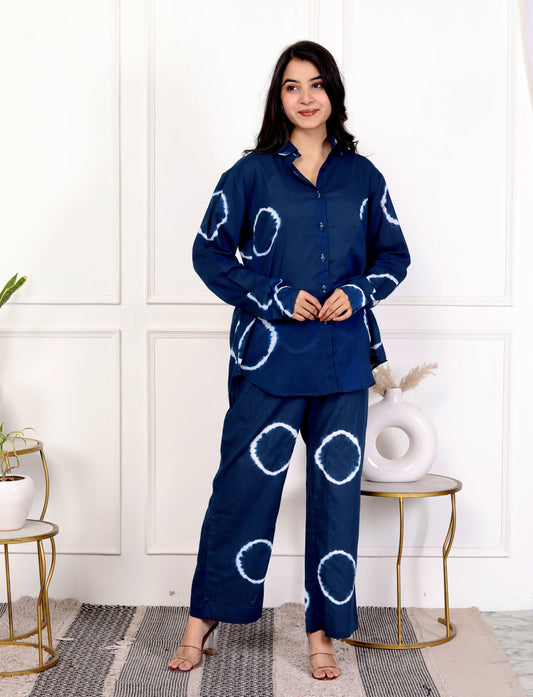 Navy Blue Tie-Dye Cotton Co-Ord Set