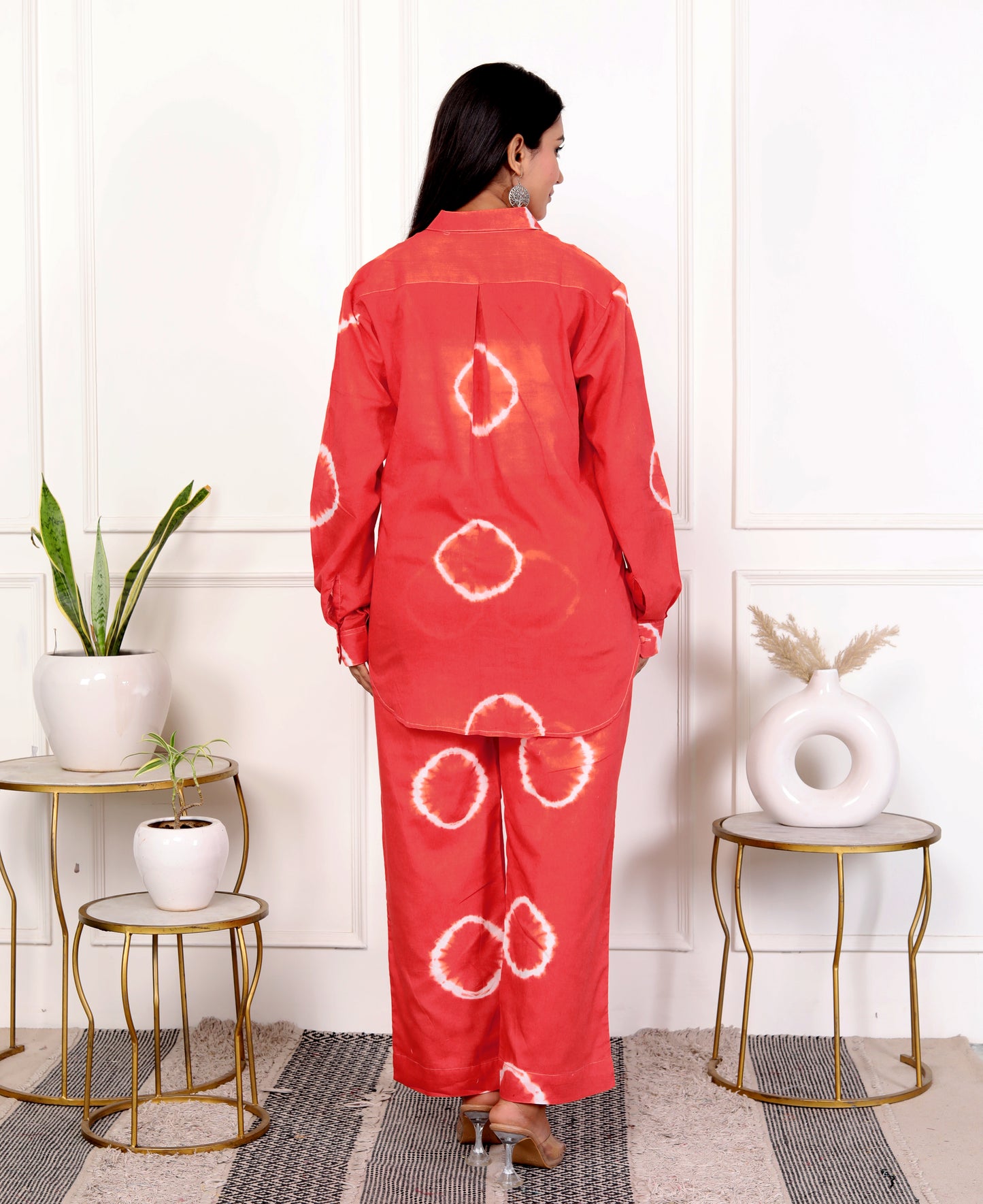 Coral Red Tie-Dye Cotton Outfit – Stylish Co-ord Set