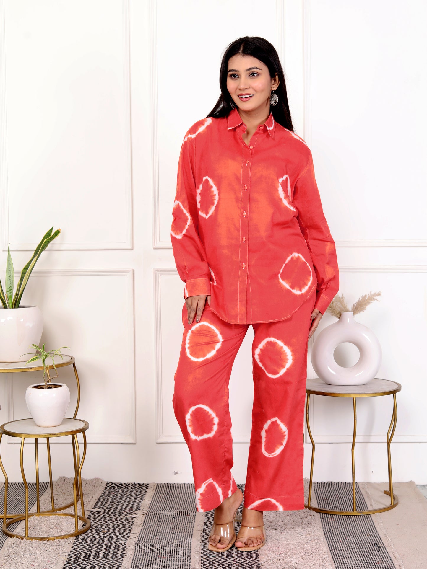 Coral Red Tie-Dye Cotton Outfit – Stylish Co-ord Set