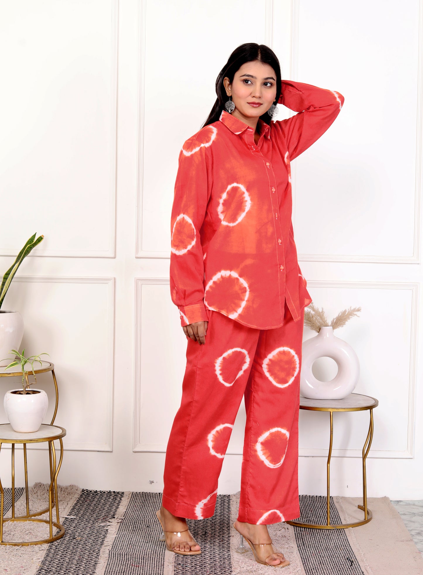 Coral Red Tie-Dye Cotton Outfit – Stylish Co-ord Set