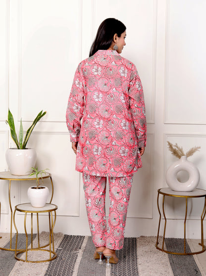 Pink Block Print Floral Cotton Co-Ord Set