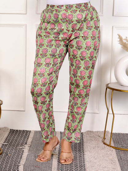 Pink & Green Block Print Floral Cotton Co-Ord Set