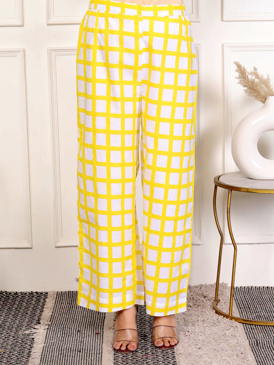 Yellow Grid Pattern Straight Pants