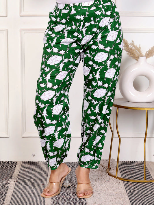 Green Floral Printed Jogger Pants