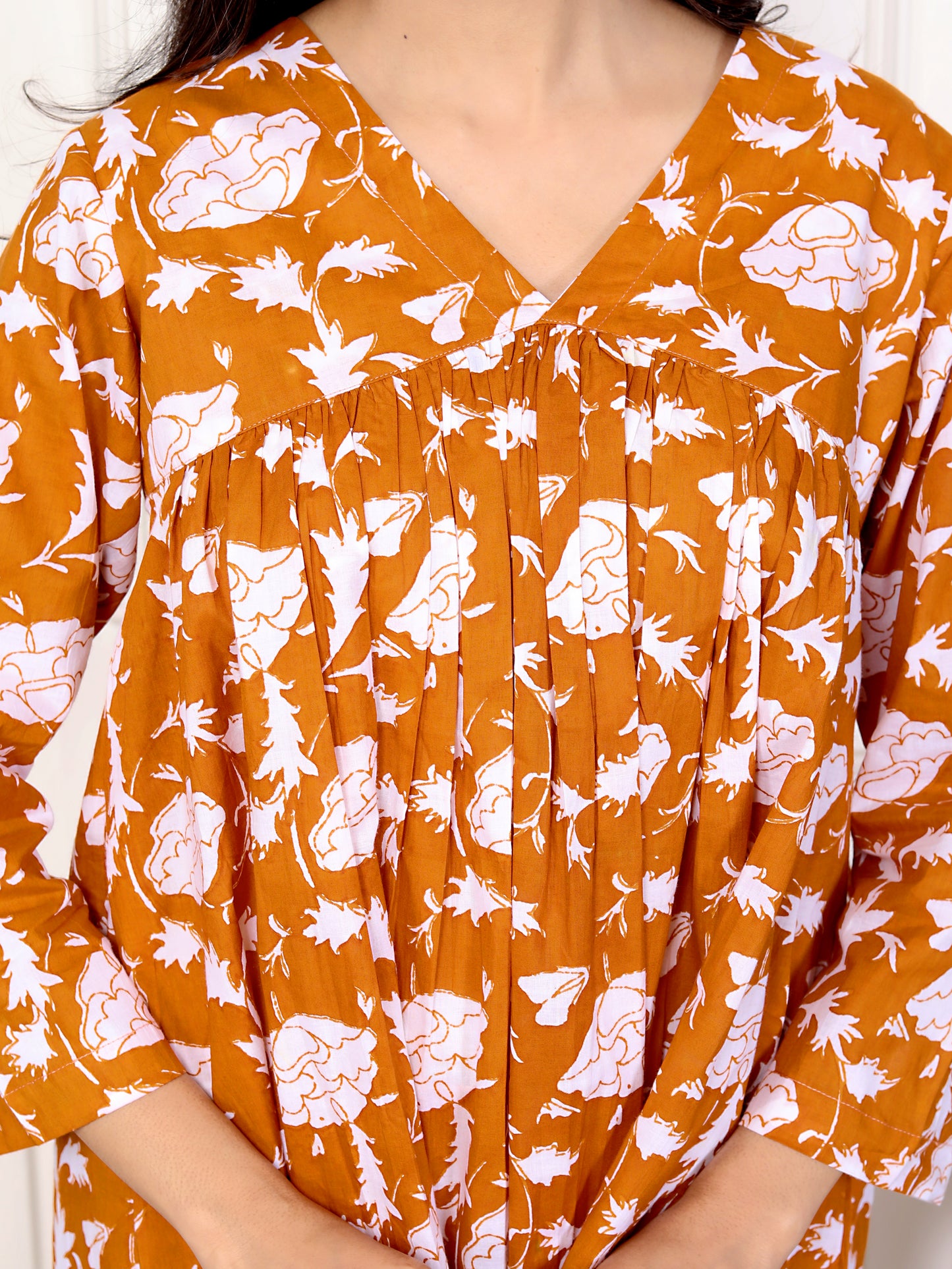 Rust Orange Block Print Floral Cotton Co-Ord Set