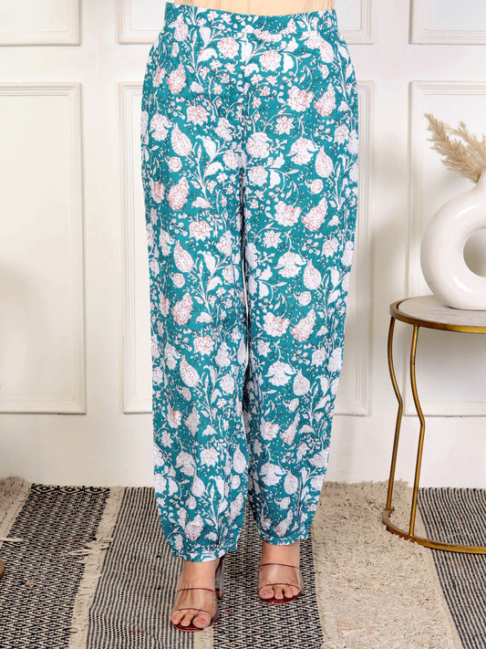 Elegant Floral Print Ethnic Pants