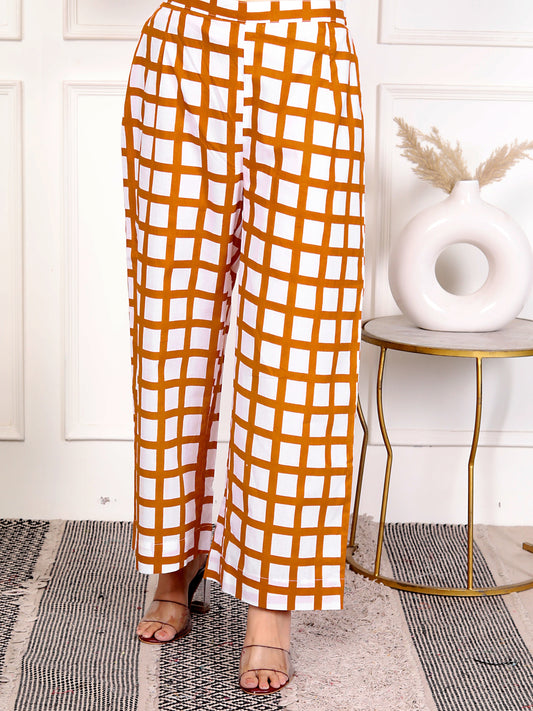 Rust Orange Grid Pattern Pants