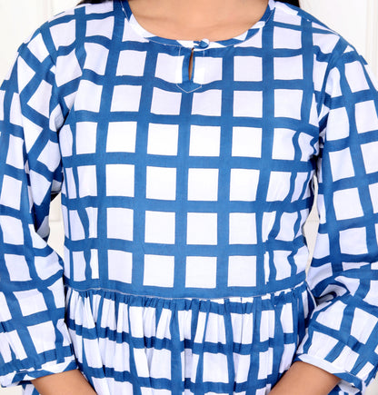 Royal Blue Block Print Grid Cotton Co-Ord Set