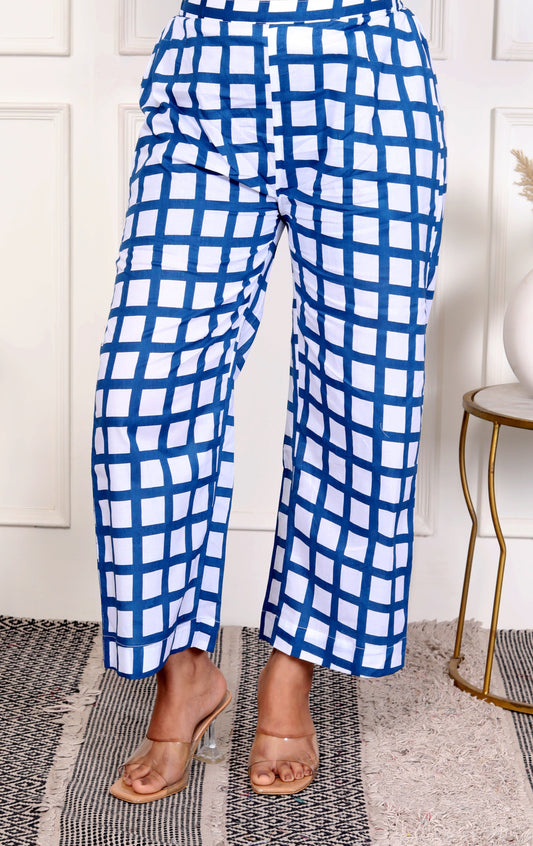 Modern Blue Checkered Straight Pants