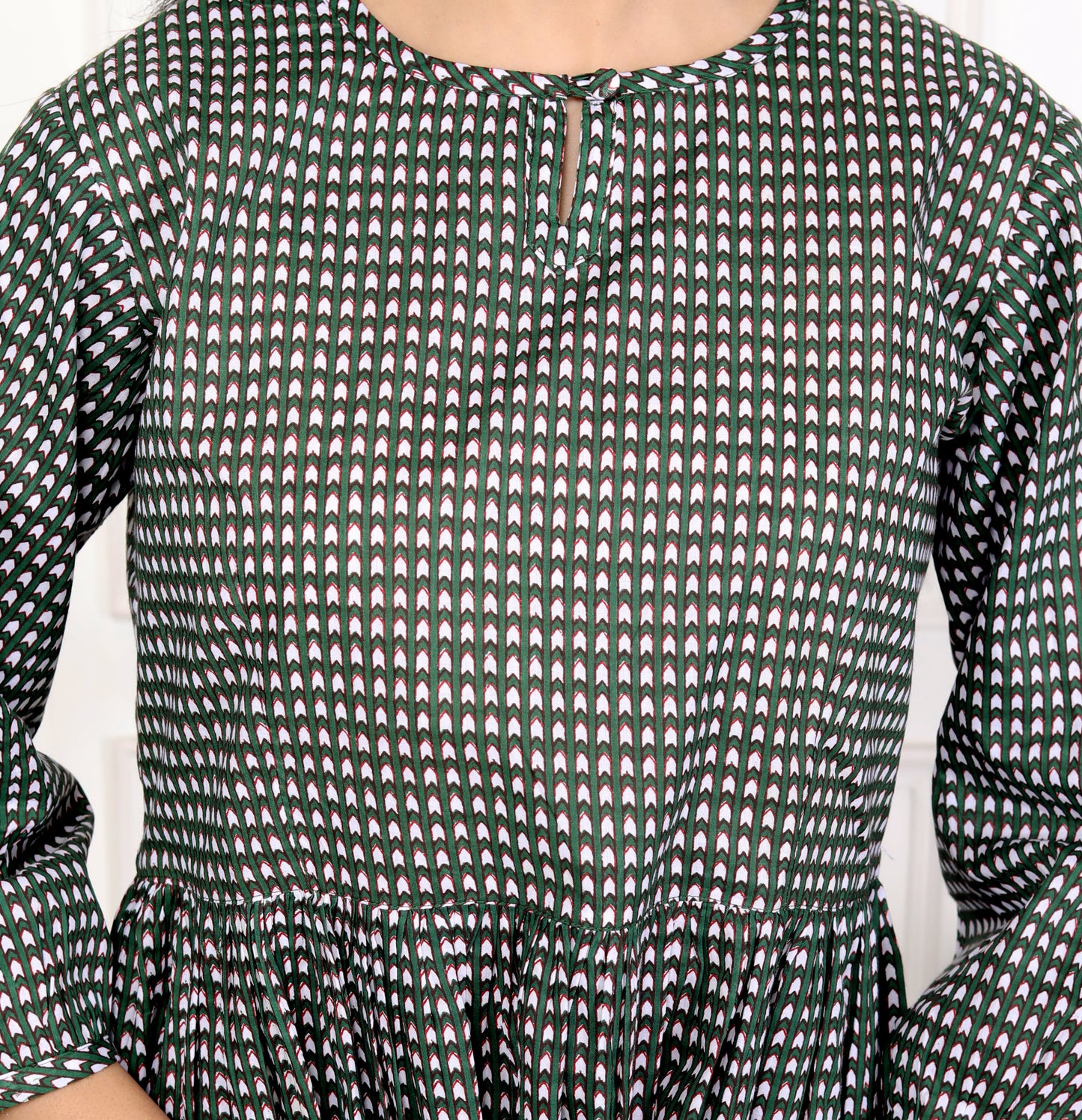 Timeless Green Block Print Checkered Cotton Outfit Co-ord Set