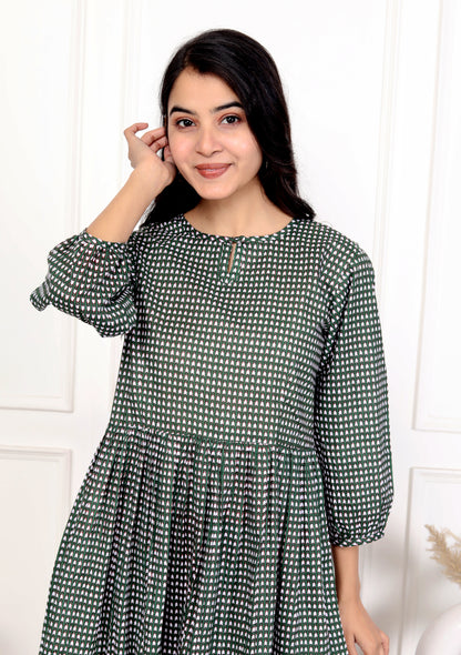 Timeless Green Block Print Checkered Cotton Outfit Co-ord Set