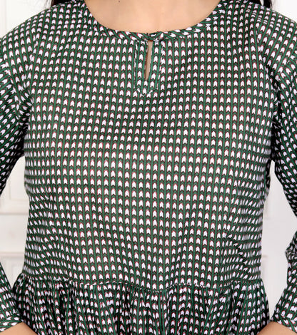 Green Checkered Round Neck Outfit Co-ord Set