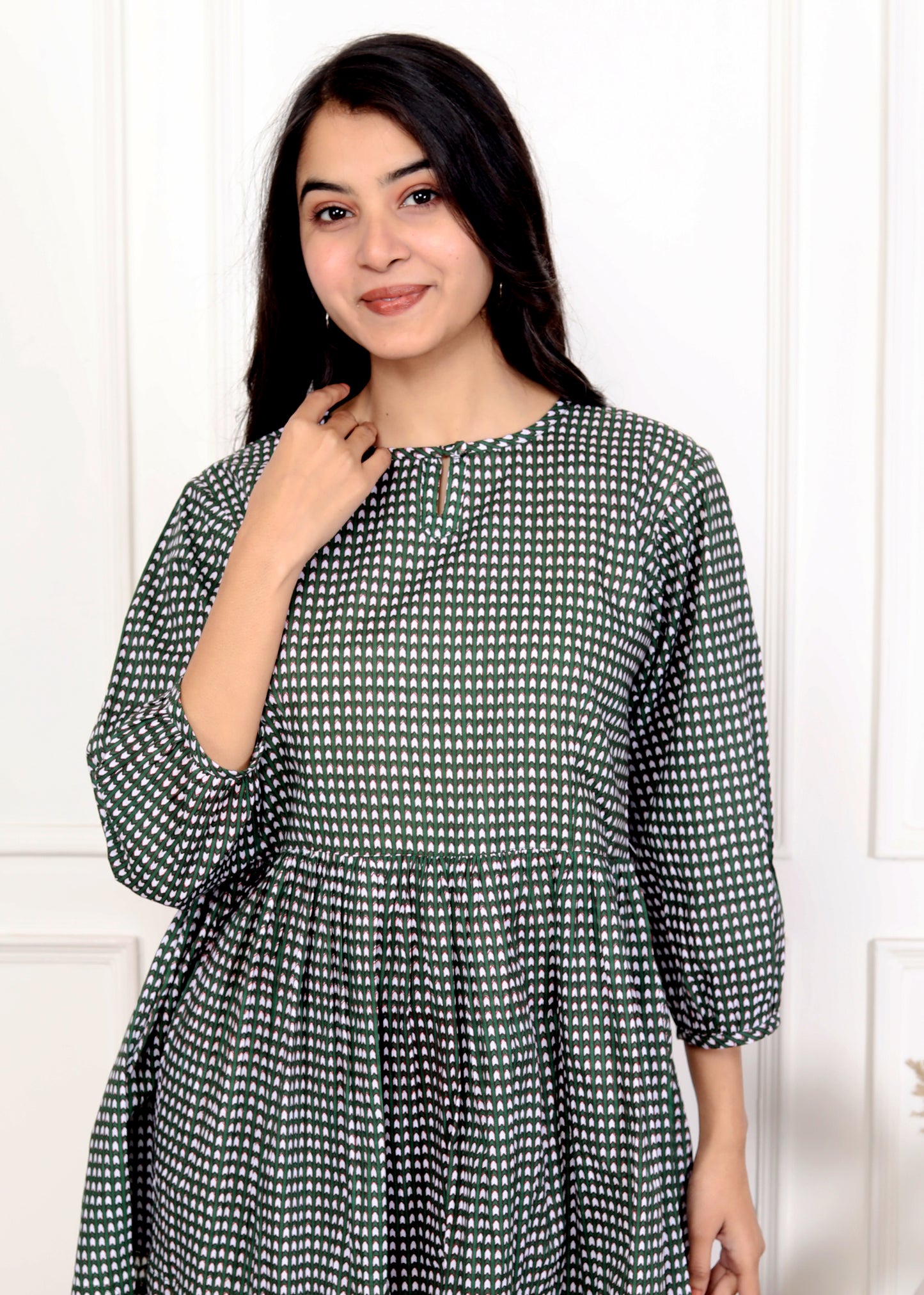 Green Checkered Round Neck Outfit Co-ord Set