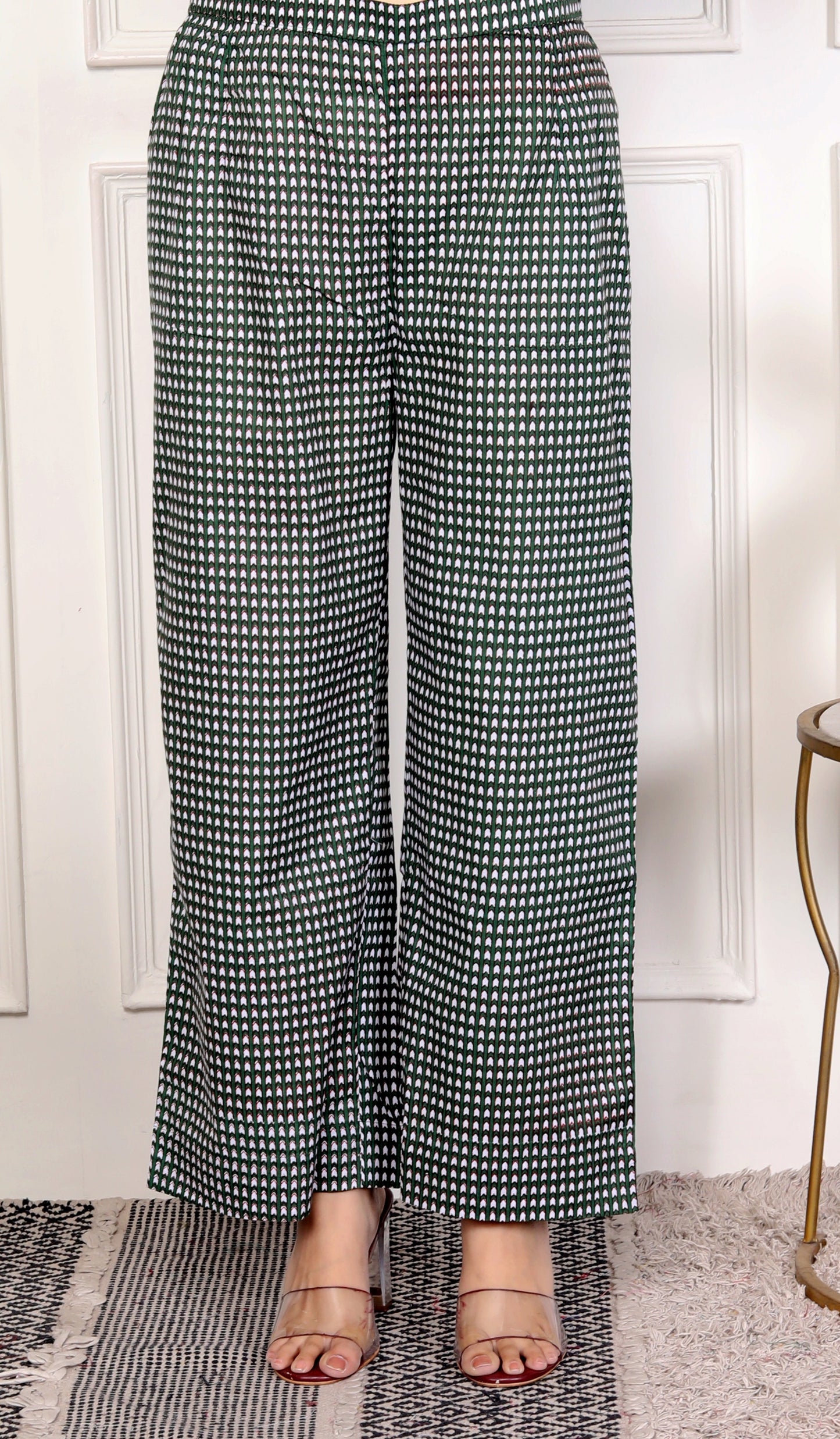 Modern Green Printed Straight Pants