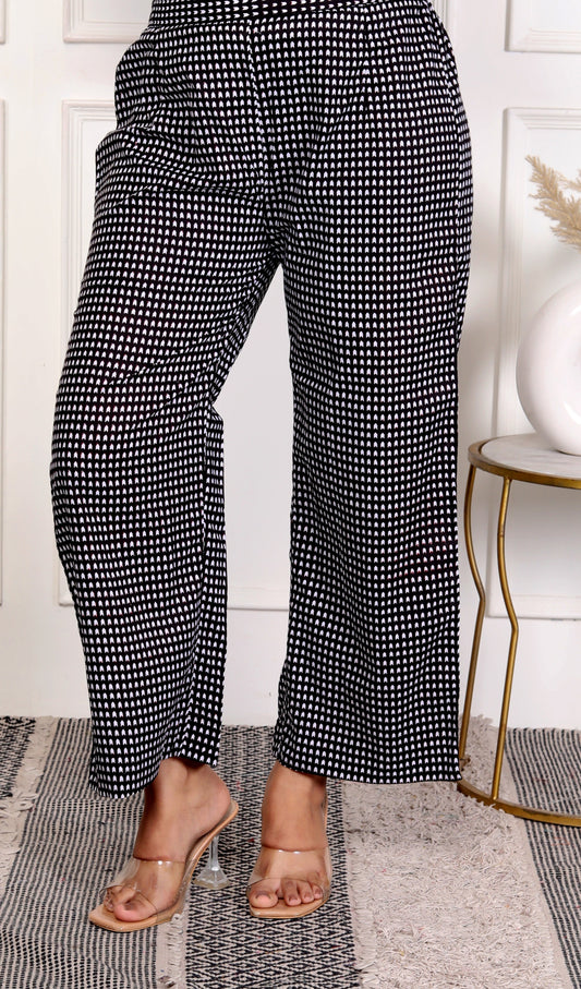 Black Geometric Printed Straight Pants