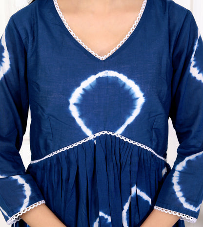 Indigo Tie-Dye Cotton Dress – Elegant and Comfortable Long Flared Dress