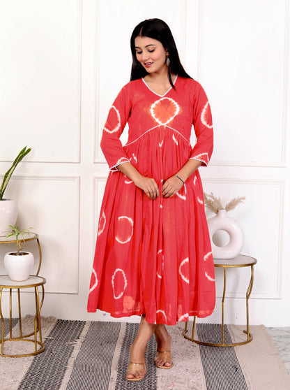 Coral Tie-Dye Flared Dress