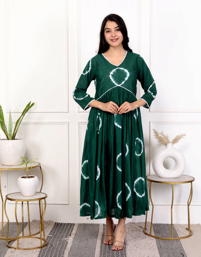 Green Tie-Dye Cotton Outfit with Lace Detailing – Flared Dress