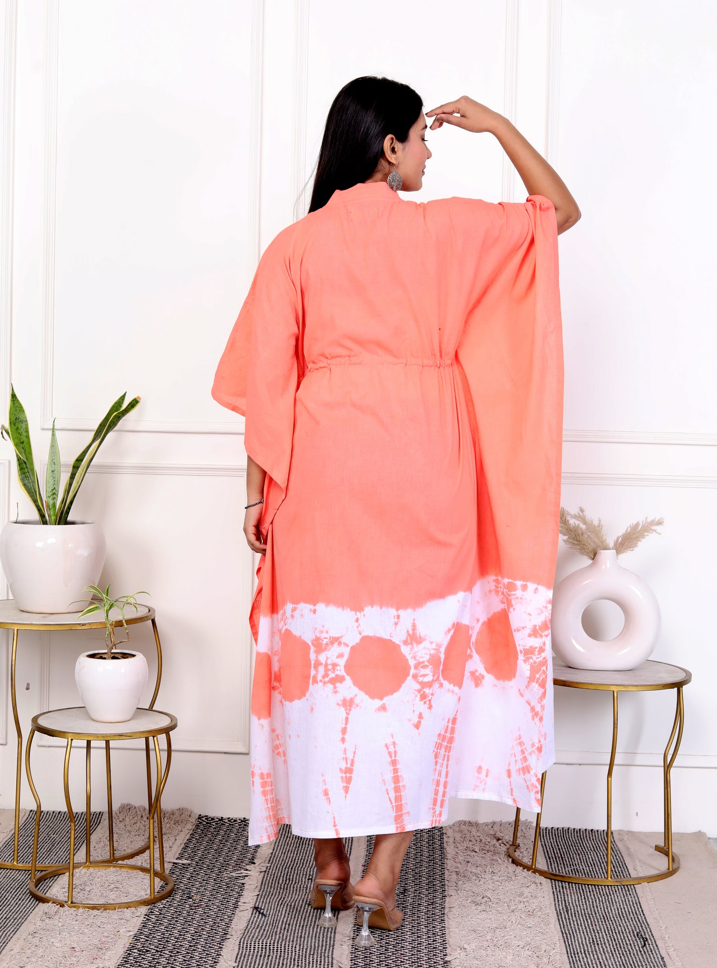 Coral Tie-Dye Kaftan Dress