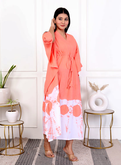 Coral Tie-Dye Kaftan Dress