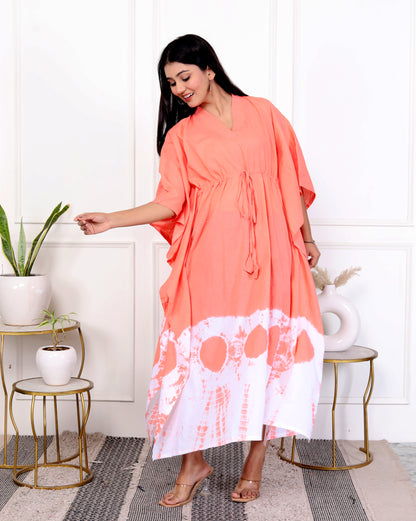 Coral Tie-Dye Kaftan Dress