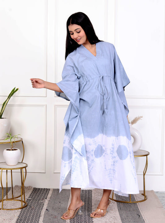 Light Blue Tie-Dye Kaftan Dress