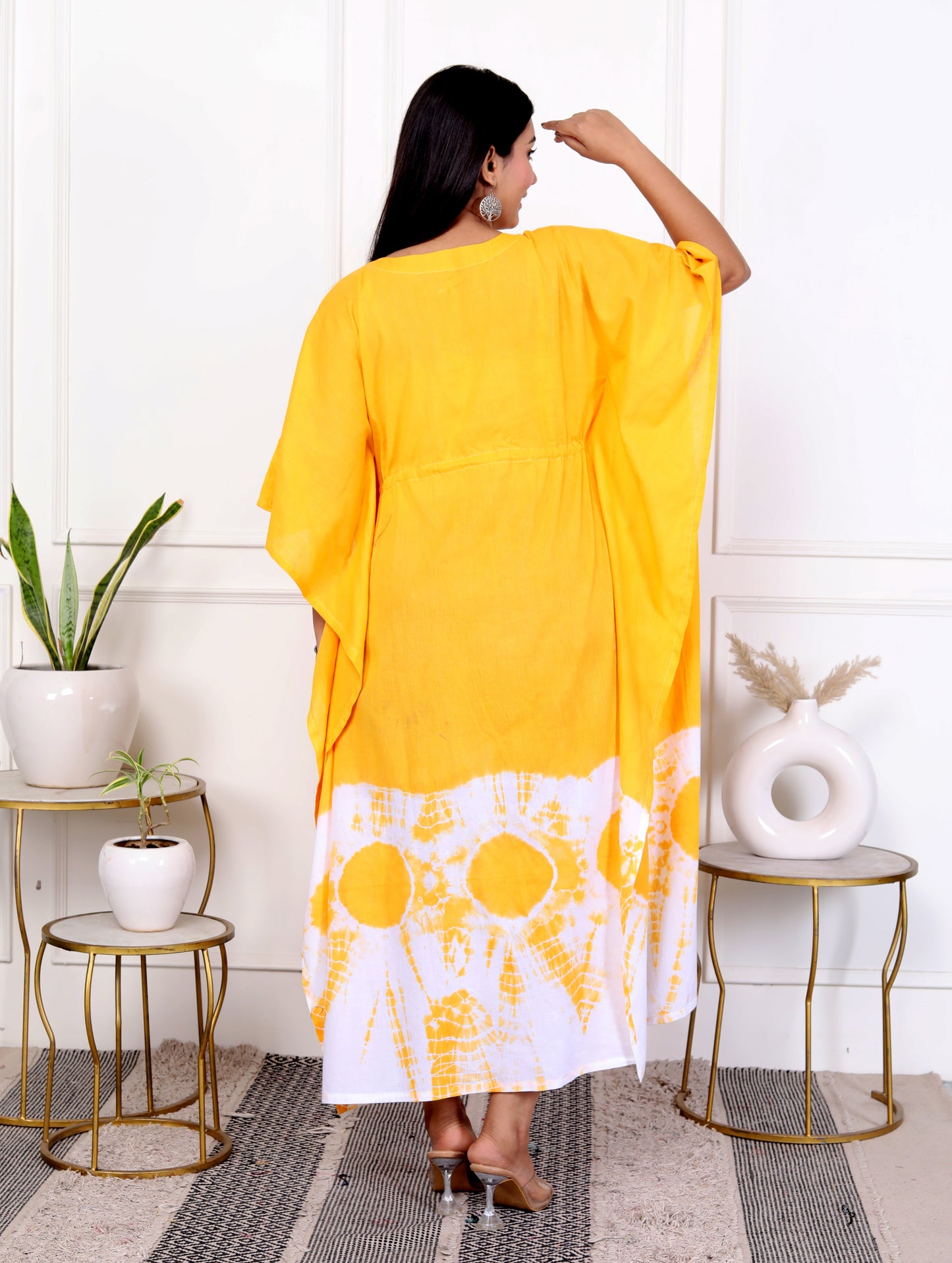 Yellow Tie-Dye Kaftan Dress