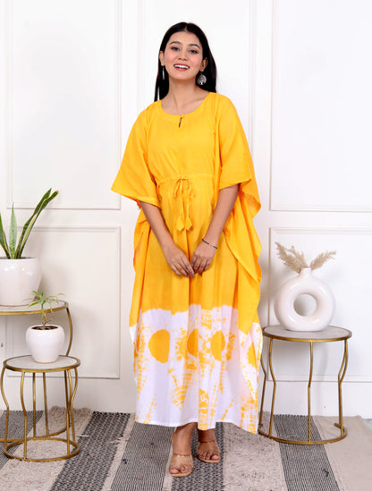 Yellow Tie-Dye Kaftan Dress