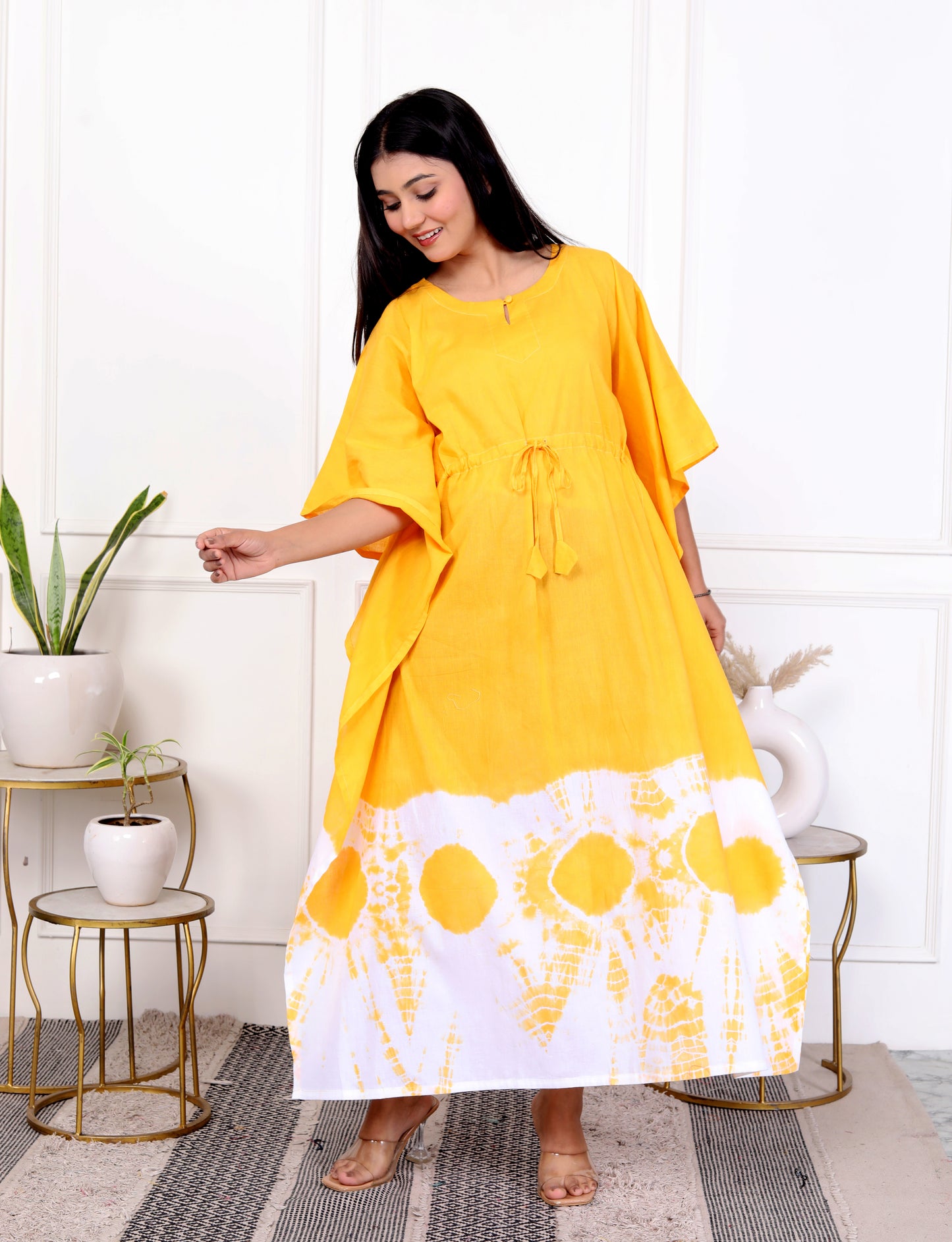 Yellow Tie-Dye Kaftan Dress