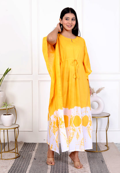 Yellow Tie-Dye Kaftan Dress