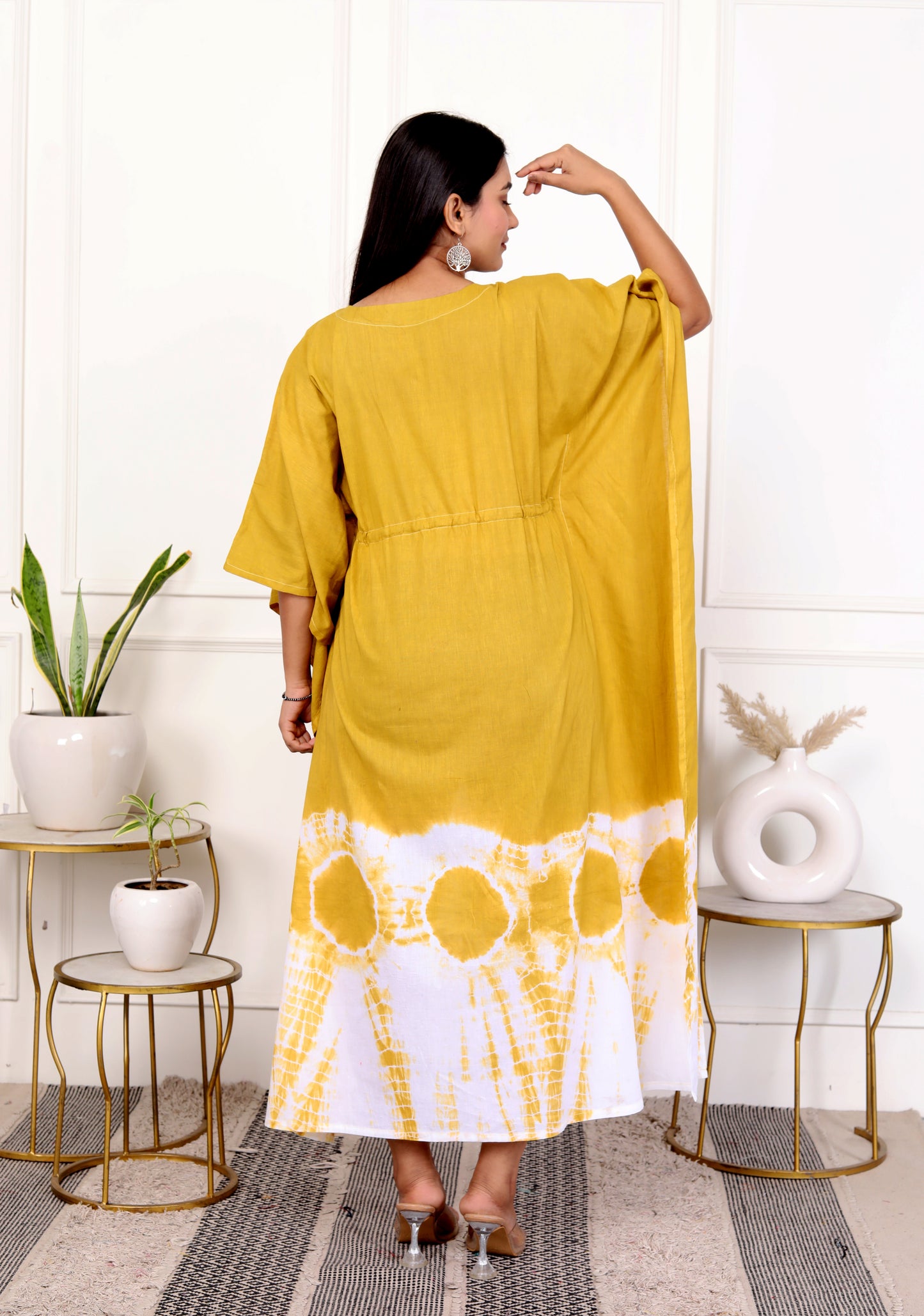 Mustard Yellow Tie-Dye Kaftan Dress