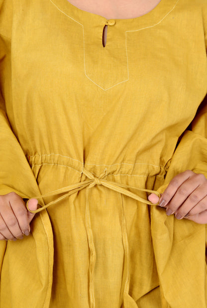 Mustard Yellow Tie-Dye Kaftan Dress