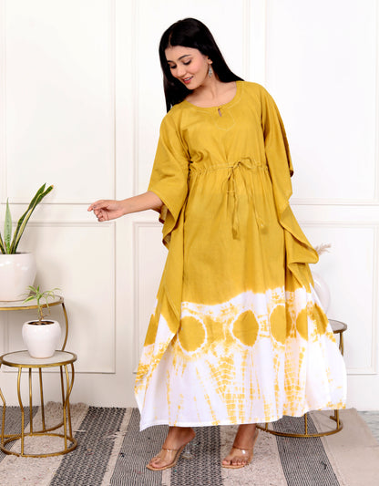 Mustard Yellow Tie-Dye Kaftan Dress