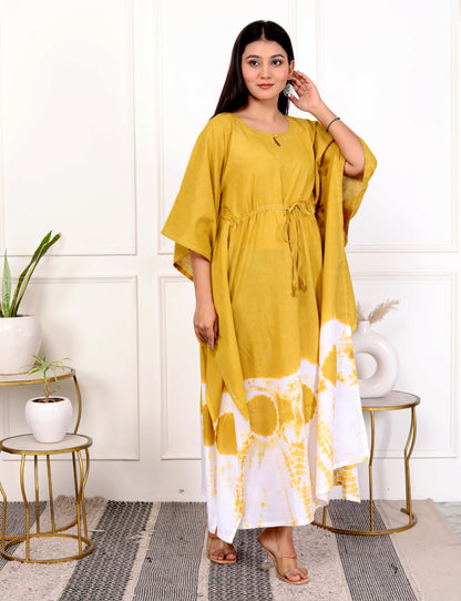 Mustard Yellow Tie-Dye Kaftan Dress