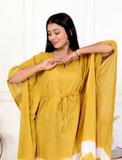 Mustard Yellow Tie-Dye Kaftan Dress