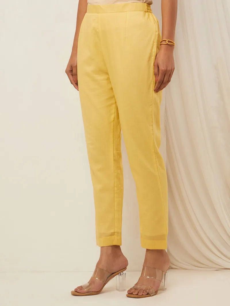 Yellow Cotton Pants - Pink City Vastra