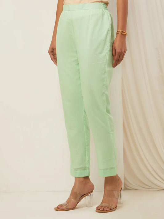 Green Cotton Pants - Pink City Vastra